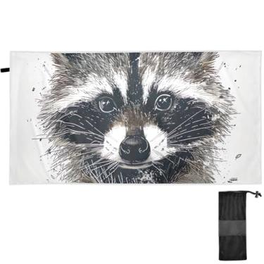 Imagem de TSENQUE Guaxinim Bonito Preto Branco Toalhas de Praia Personalizadas Grandes Toalhas de Praia Adultos Linda Toalha de Banho de Secagem Rápida Presentes de Praia de Verão para Mulheres 152 x 76 cm