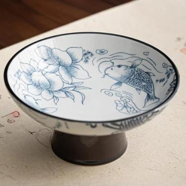 Imagem de FENNYYAR Prato de frutas de sobremesa de cerâmica estilo chinês cor sob o esmalte, 16,5 cm 16,5 cm, prato de oferta Guanyin God of Wealth