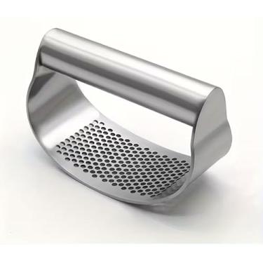 Imagem de 1 peça de utensílios de cozinha/prensa manual de alho de aço inoxidável/durável, sem necessidade de eletricidade, fácil de limpar, prata, branco