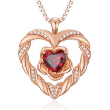 Imagem de WYDDO Colares de coração de flor rosa para mulheres, mãe, pedra do mês de nascimento, pingente, aniversário, Natal, Dia dos Namorados, joias presentes para sua esposa, filha, mãe, One Size, Base
