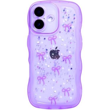 Imagem de Qokey Capa para iPhone 16 Plus de 6,7 polegadas, estrela brilhante e design de alça de borda curvada, capa de TPU transparente à prova de choque de grau militar, proteção brilhante, resistente a