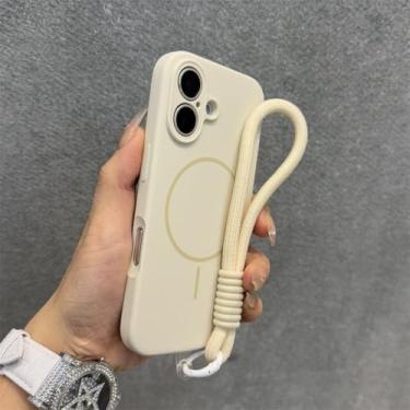 Imagem de Capa de silicone líquido Candy para iPhone 16, 15, 14 Plus, 13, 12 Pro Max, macia, à prova de choque, com alça magnética, branca, para iPhone 16 Plus
