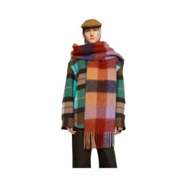 Imagem de Cachecol De Cashmere Para Homens E Mulheres, Grosso, Quente, Xadrez, L