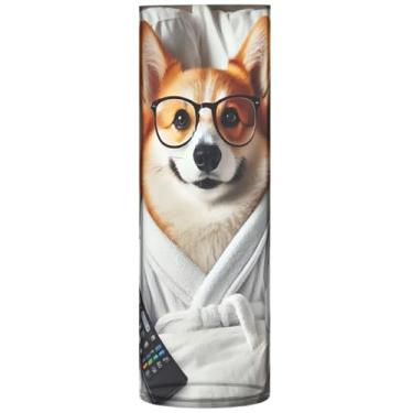 Imagem de Corgi Dog Vasos cilíndricos para animais de estimação decoração de casa grande vaso de plástico bonito personalizado exclusivo decoração de flores modernas, 30 cm x 9,9 cm