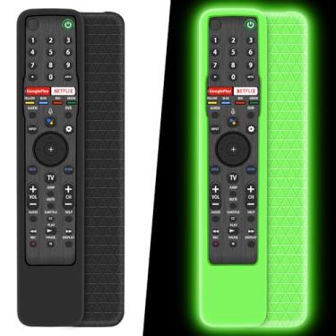 Imagem de Mydrissu Capa protetora para controle remoto Sony RMF-TX600U RMF-TX600E RMF-TX621U Smart TV, capa traseira de silicone para controle remoto Sony RMF-TX500U RMF-TX500E (preto + verde brilhante)