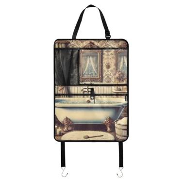 Imagem de Joitme Protetor de assento traseiro vintage bege para banho, armazenamento multifuncional no banco traseiro, pacote com 2 caixas organizadoras de assento de passageiro