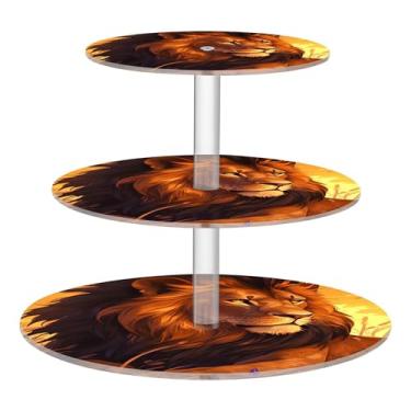 Imagem de Suporte de cupcake para festa do chá, 3 camadas, redondo, majestoso, leão, pôr do sol, crina dourada, torre de cupcake, suporte de donut, suporte de sobremesa, flor de mesa