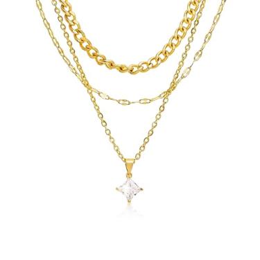 Imagem de Sonateomber Conjunto de colar em camadas para mulheres, colar delicado e brilhante de zircônia cúbica com pingente de strass, gargantilha ajustável, acessórios de formatura, joias modernas, presente
