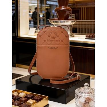 Imagem de Bolsa tiracolo feminina de couro marrom, bolsa com alça ajustável com zíper para passeios