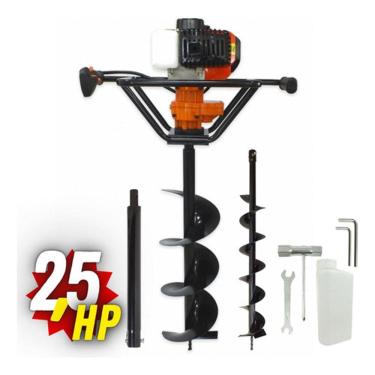 Imagem de Perfurador de Solo Cavadeira a Gasolina Vulcan Trent VPS520 com Broca 80x20cm + Broca 80x12cm + Extensão 60cm