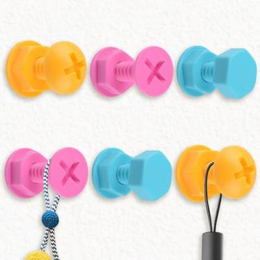 Imagem de MOROBOR Ganchos decorativos de parede, 6 peças de cabide adesivo colorido resistente e fofo, suporte de parede de plástico para pendurar roupas, chaves, chapéus, toalhas, bolsa