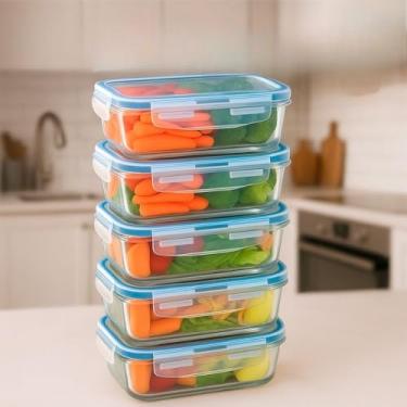 Imagem de Kit Potes de Vidro Hermético Retangular com Tampa 4 Travas para Mantimentos e Marmita(5,640ML)