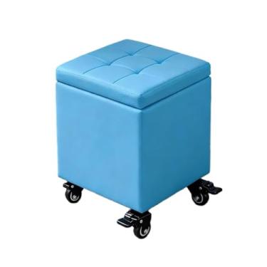 Imagem de Baú Retangular Banquinho Puff Decorativo Organizador Guarda Brinquedos Assento Com Rodas Puff Baú Para Quarto Material De Couro Aplicável A Múltiplos Cenários(Blue,23.6" x 15.7" x 18.1")