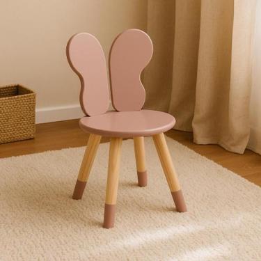 Imagem de Cadeira Infantil Borboleta Tampo MDF Pés Pinus Cor:Rosê - Ravilar, Ros
