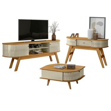 Imagem de Rack Bancada Valência e Aparador Estoril com Mesa de Centro Indianápolis Cumaru Opala - Madetec