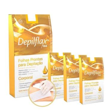 Imagem de Kit 80 Folhas Prontas Depilação Corporal Depilflax Natural 4 Caixas c/