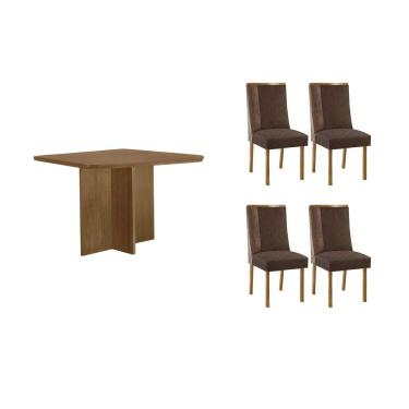 Imagem de Sala Jantar Mesa Berlim Tampo Curvo 90cm+4 Cadeiras Tilia Madeira Naturale - Capuccino/Suede Marrom - Rufato