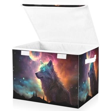Imagem de Blueangle Cestos de armazenamento Dreamscapes Wolf com tampas, 42 x 32 x 30 cm, grande cesta organizadora dobrável para decoração de casa e escritório (73)