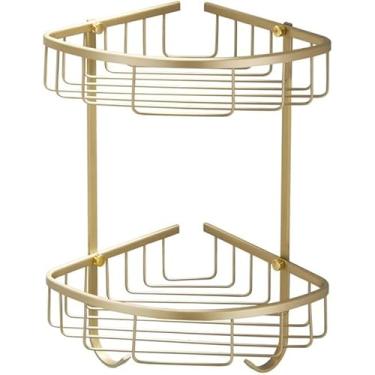 Imagem de Prateleiras Flutuantes De Chuveiro De Canto De Banheiro Rack De Armazenamento Montado Na Parede De Ouro Escovado Cesta De Drenagem De Camada Dupla Para Acessórios De Cozinha De Toal, Style 2