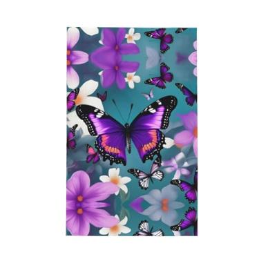Imagem de XLLingL Toalhas de cozinha com estampa de borboleta e flores roxas, panos de prato de microfibra, para decoração e limpeza de cozinha - 1 peça