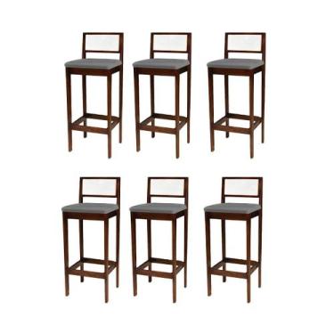 Imagem de Kit 6 Banquetas Estofada em Linho Encosto Palhinha Bruna - Ismalu, imb