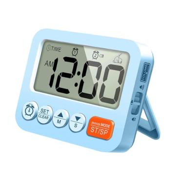 Imagem de MotiveTech Despertador Digital com Visor Grande, Volume Ajustável, Relógio de Mesa Pequeno, Temporizador Eletrônico para Banheiro E Sala de Aula, Azul, Tamanho real