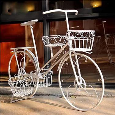 Imagem de AkosOL Suporte de prateleira vintage de metal para plantas de interior, suporte de metal para bicicleta, 106 cm C x 43 cm L x 68 cm A (verde) (branco)