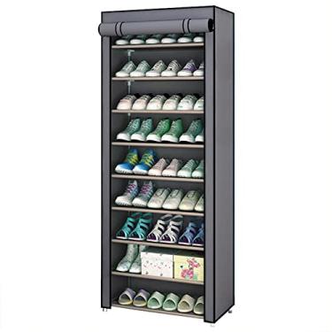 Imagem de Organizador de sapatos simples, multicamadas, montado, para economia de espaço, prateleira, dormitório, guarda-roupa, sapatos, à prova de poeira, armário de sapatos (cinza prateado, 9 camadas)