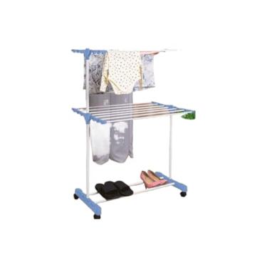 Imagem de Varal de Chão Grande 3 Andares com Grade para Roupa e Calcinha, Dobrável Portátil com Rodinhas(AZUL)