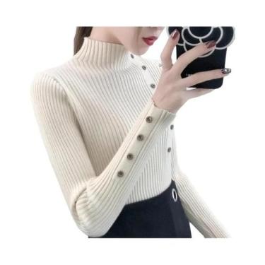 Imagem de Suéter De Tricô Feminino De Outono Com Gola Alta, Algodão Macio, Ajust