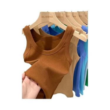 Imagem de Camiseta Regata Feminina De Algodão Com Decote Redondo E Textura Canel