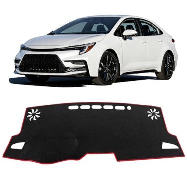 Imagem de HEDAQI Para Toyota Corolla Accessories 2019-2021 2022 2023 2024 2025 Capa de painel, tapete de cobertura de painel para Corolla 2019-2025 Tapete de proteção solar antiderrapante, borda vermelha