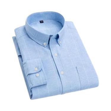 Imagem de Camisa Oxford Masculina Slim Fit De Manga Longa, Algodão De Alta Quali