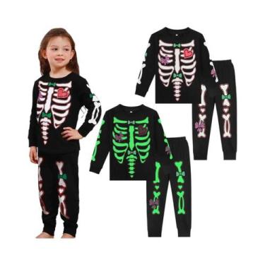 Imagem de Fantasia De Esqueleto Para Crianças, Pijamas De Halloween Com Caveira 