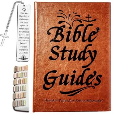 Imagem de GAOMEIDA Guia de estudo bíblico de 66 páginas com marcador de livro das escrituras e guias da Bíblia: um diário de estudo bíblico devocional de um ano para mulheres, instruções de oração, citações