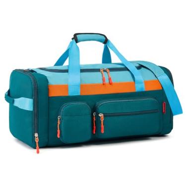 Imagem de WOOMADA Bolsa de viagem infantil com sapatos e bolsos úmidos, bolsa de mão para viagens noturnas, esportes, escola, Verde, 21"L x 10"H x 12"W