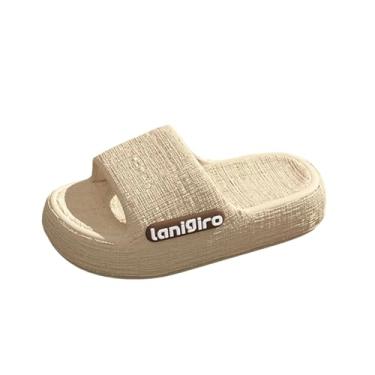 Imagem de Pantufas femininas Eva com letras laterais, sola grossa para uso doméstico e banheiro, Bege, 36