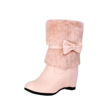 Imagem de Botas femininas de inverno com design que aumenta a altura e laço fofo, com salto super para uso casual, rosa, 39
