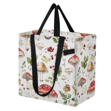 Imagem de SEHANY Sacola de compras reutilizável de cogumelo herb com alças reforçadas, bolsa de compras de lona dobrável à prova d'água de grande capacidade para viagem, cozinha, praia