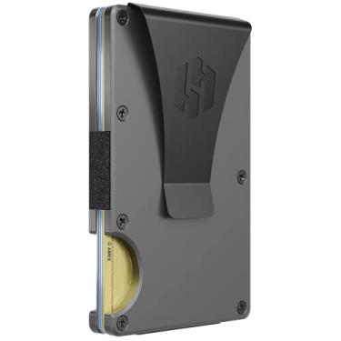 Imagem de Carteira masculina – redesenhada com um toque moderno – elegante, minimalista e sem costura, equipada com clipe para dinheiro com bloqueio de RFID (estilo fibra de carbono), Ferro, Carteiras