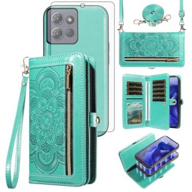 Imagem de Asuwish Capa de celular para Motorola Moto G Power 5G 2025/G Play 2025 com zíper carteira destacável com protetor de tela de vidro temperado alça de pulso porta-cartão flor XT2515-1 mulheres meninas