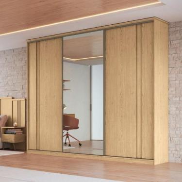Imagem de Guarda Roupa Casal com Espelho 3 Portas de Correr em MDF Duque New Móv