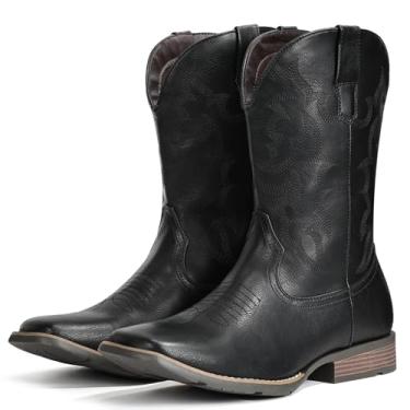 Imagem de IUV Botas de caubói masculinas, bico quadrado, bota ocidental, durável, retrô, clássica, bordada, sem fecho, bota antiderrapante, Preto, 10