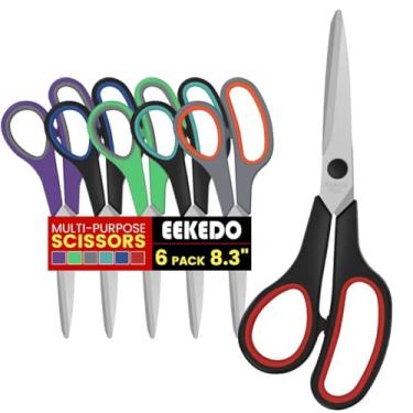 Imagem de Tesouras, conjunto de 6 tesouras EEKEDO multiuso de 20 cm para escritório, casa, artesanato, tecido de costura, material escolar, destro/esquerdo, alças macias, lâmina afiada