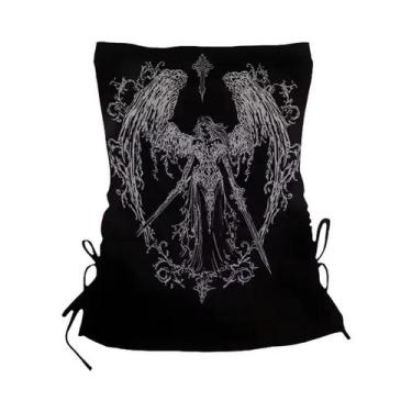 Imagem de Top Corset Retro Y2K Sem Alças Para Mulheres, Estampa Gótica Harajuku,