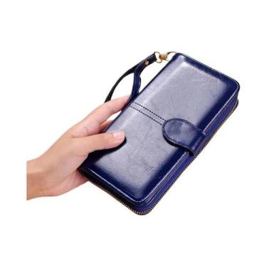 Imagem de Carteira Feminina De Couro Tipo Clutch Com Porta-Cartões E Porta-Moeda