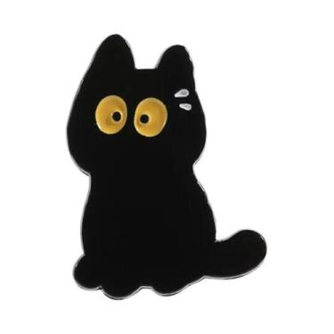 Imagem de Broche De Esmalte Gato Preto Desenho Animado Olhos Grandes Gatinho Ani