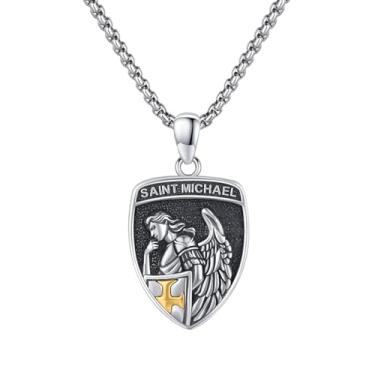 Imagem de Aroncent Colar de São Miguel: Arcanjo São Miguel Medalha com Amuleto de Proteção Cruzada de São Bento Joias Católicas Religiosas Presente Prata 60 cm Corrente