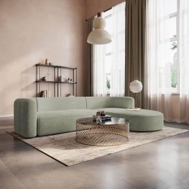 Imagem de Sofá Modular Sala de Estar Decoração Luxo 265cm Lado Esquerdo Bouclé Celinne Luxuoso Verde Oliva