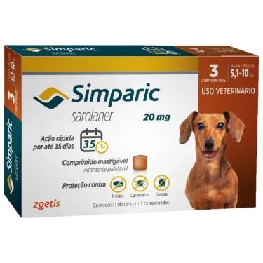 Imagem de Antipulgas Para Cães de 5,1 a 10 Kg 20 mg 1 Comprimido Simparic